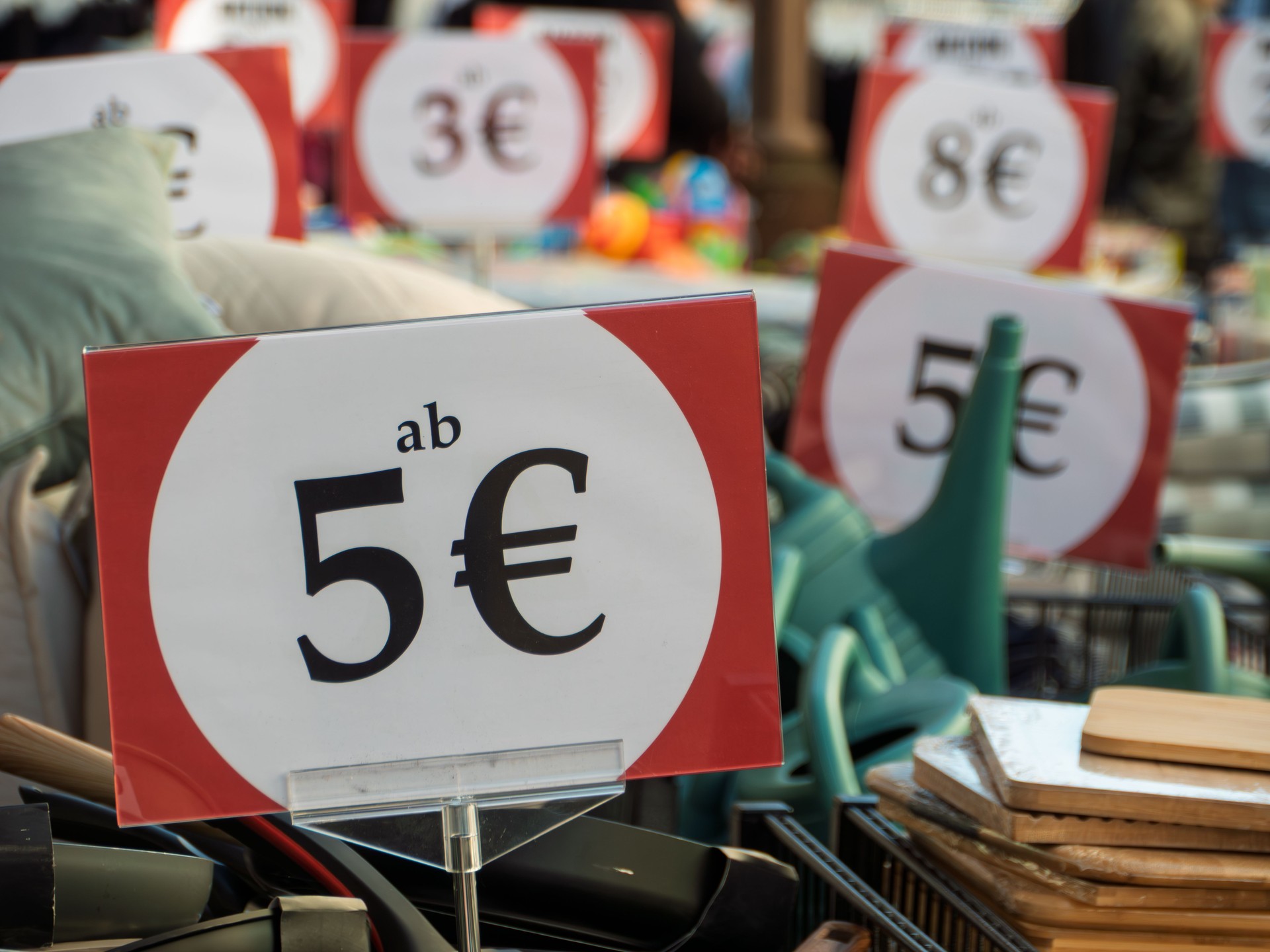 Flea Market Signs Displaying Pricing for Bargain Finds