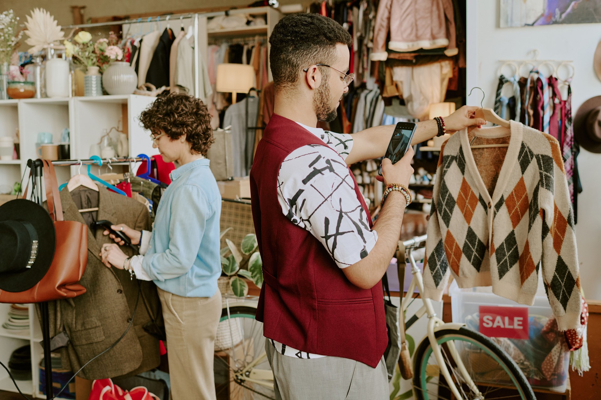 Shopping at Vintage Clothing Store for Unique Items
