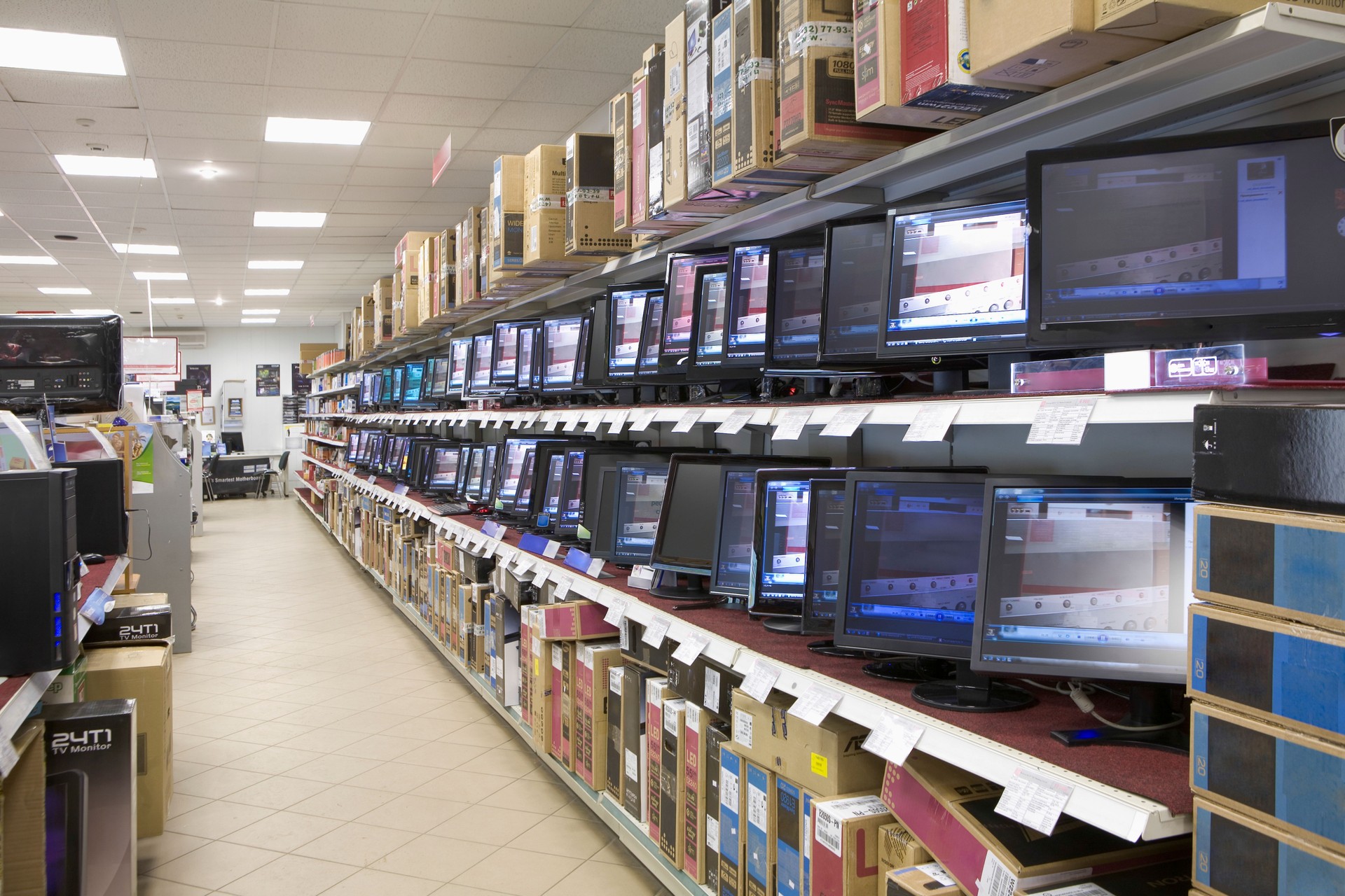 Monitors Displayed In Shelves